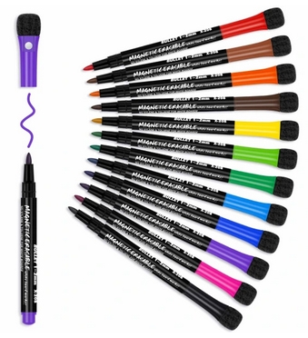 12 set magnetiska whiteboard-pennor och radergummi