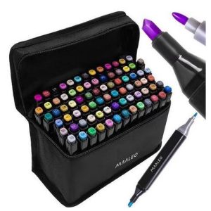 80-Pack - Tuschpennor med Fodral - Dubbelsidiga Pennor multifärg