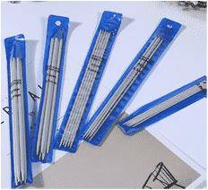 Set med 7 st. storlekar Strumpstickor i rostfritt stål