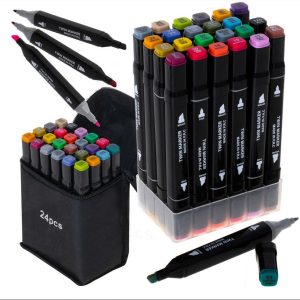 24-Pack - Tuschpennor med Fodral - Dubbelsidiga Pennor multifärg