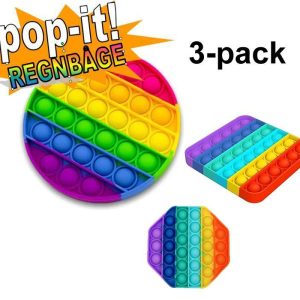 3-pack Pop It Fidget Toy Original - Regnbåge - CE Godkända