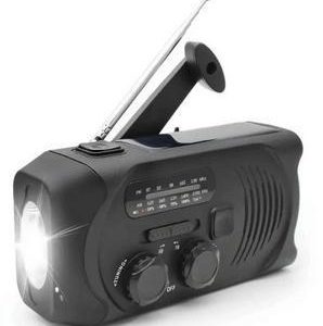 Svart Vevradio med Solceller, Ficklampa och 2000mAh Powerbank Nödradio, Överlevnad